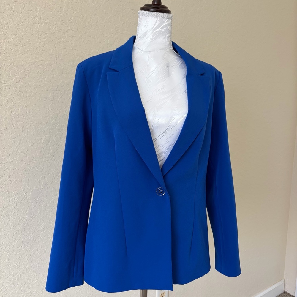 Nanette Lepore Royal Blue Single Button Stretch‎ Blazer Size 10 Career Workwear